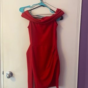Red body con dress